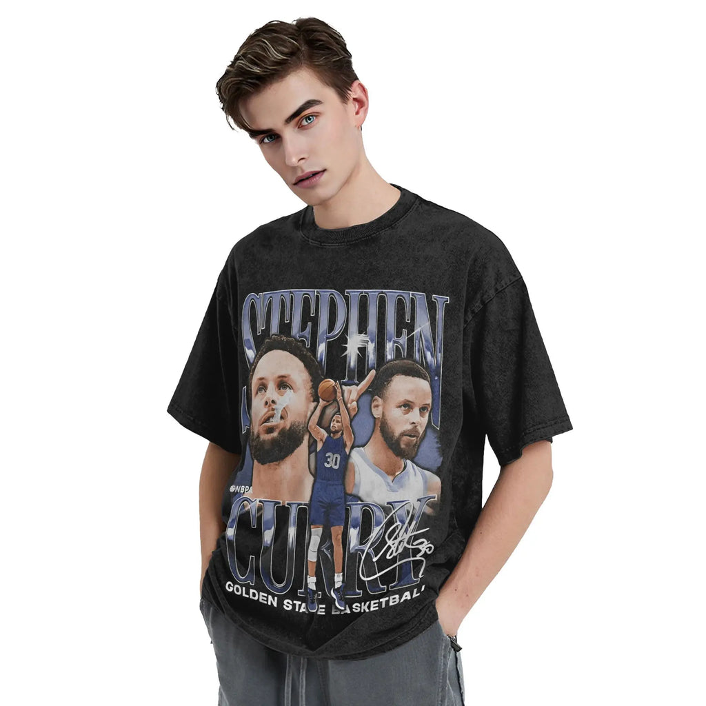 Men Women's T Shirt Stephen Curry Washed T-Shirts Harajuku Basketball Star Summer Tees Y2K Retro Printed Casual Tops Gift Idea