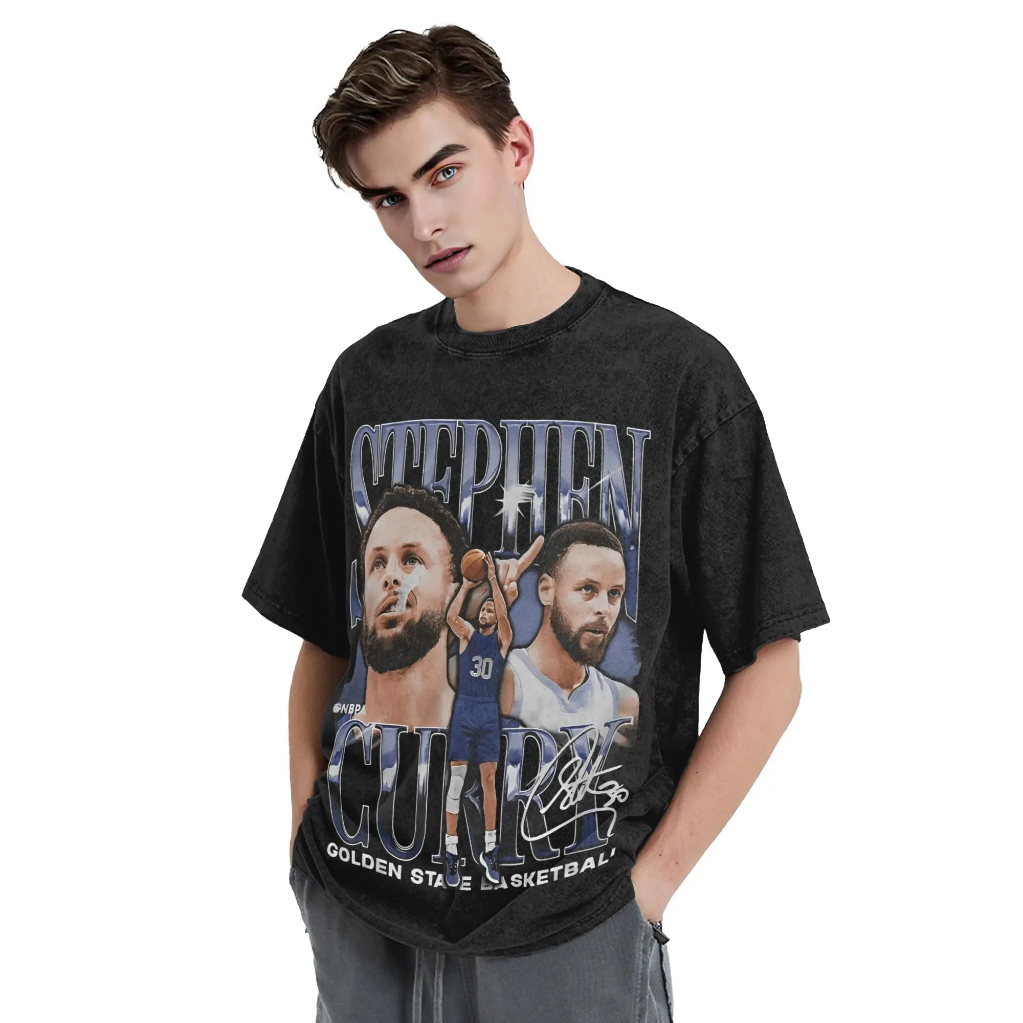 Men Women's T Shirt Stephen Curry Washed T-Shirts Harajuku Basketball Star Summer Tees Y2K Retro Printed Casual Tops Gift Idea