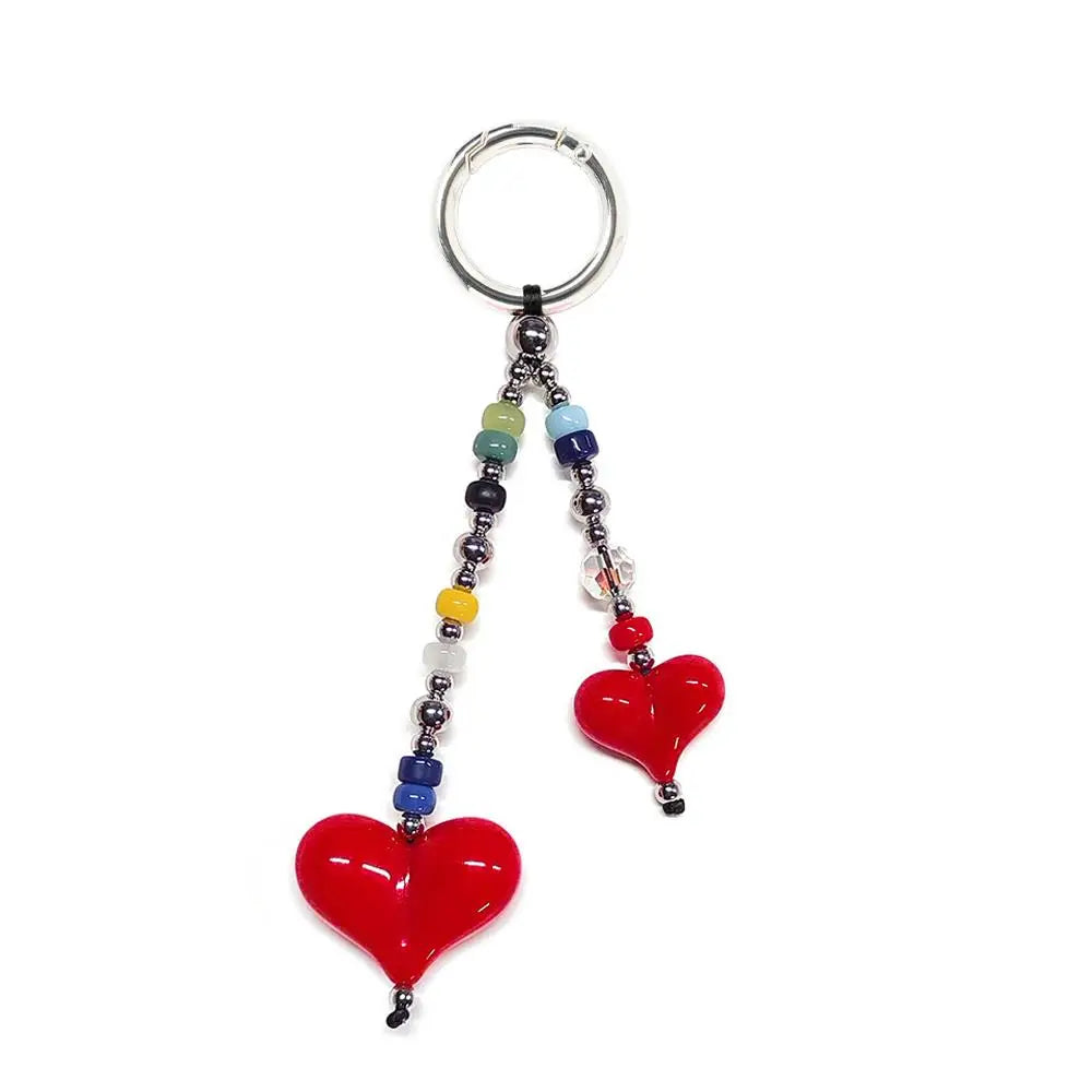 Y2k Love Bead Hanging Chain Bag Charm Women Accesories Red Love Heart Bags Charms Colorful Beads Chain Fashion Lady Jewelry