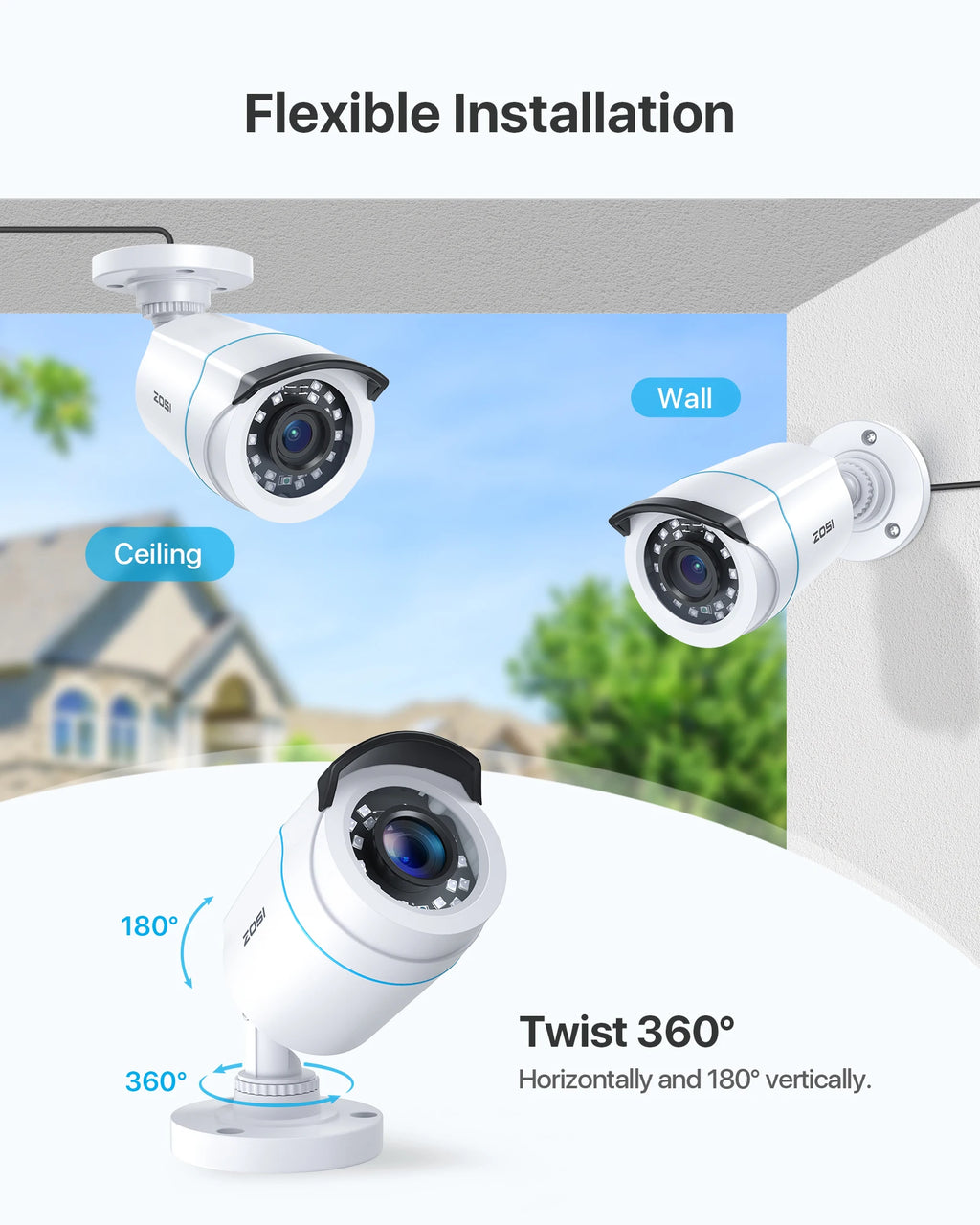 ZOSI 1080P HD TVI Bullet Security Camera Outdoor with 80ft IR Night Vision Motion Detection 2MP HD CCTV Surveillance White 2Pack/4Pack