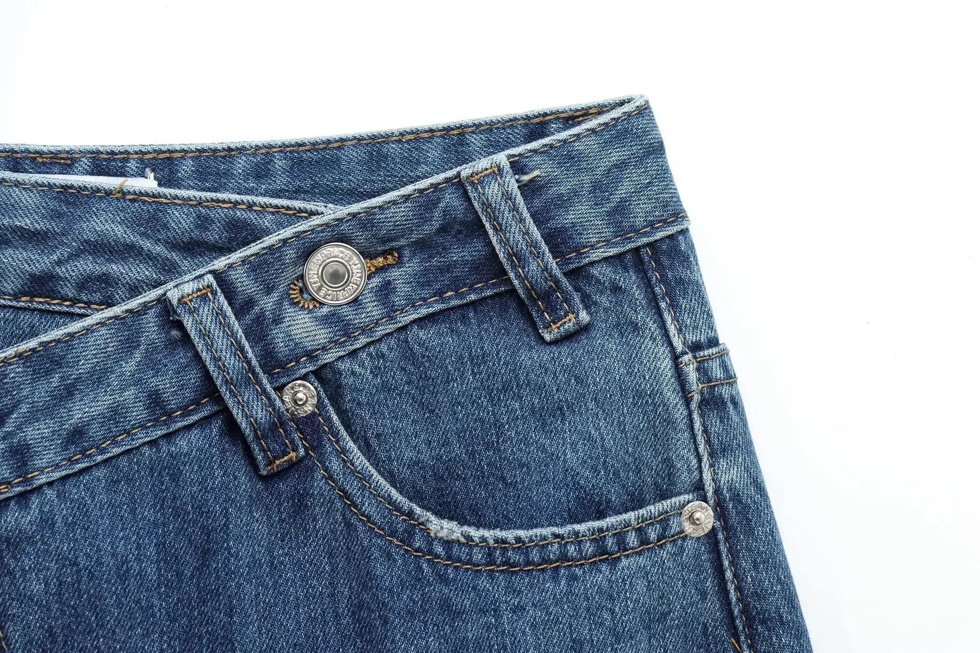 HH Women Trendy Cross Waist Wide Leg Jeans Asymmetrical Button Fly High Waist Baggy Denim Pants For Streetwear Y2K Outfits