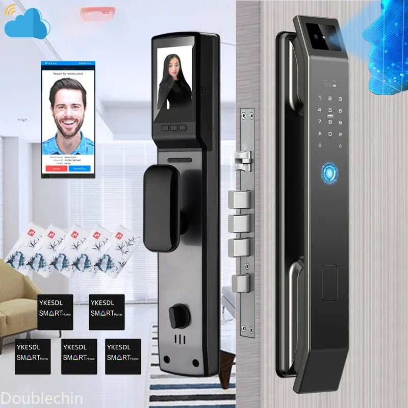 3D Face Recognition Unlock Digital Door Lock With Camera FIngerprint Password Unlock Keyless Electronic Door Lock