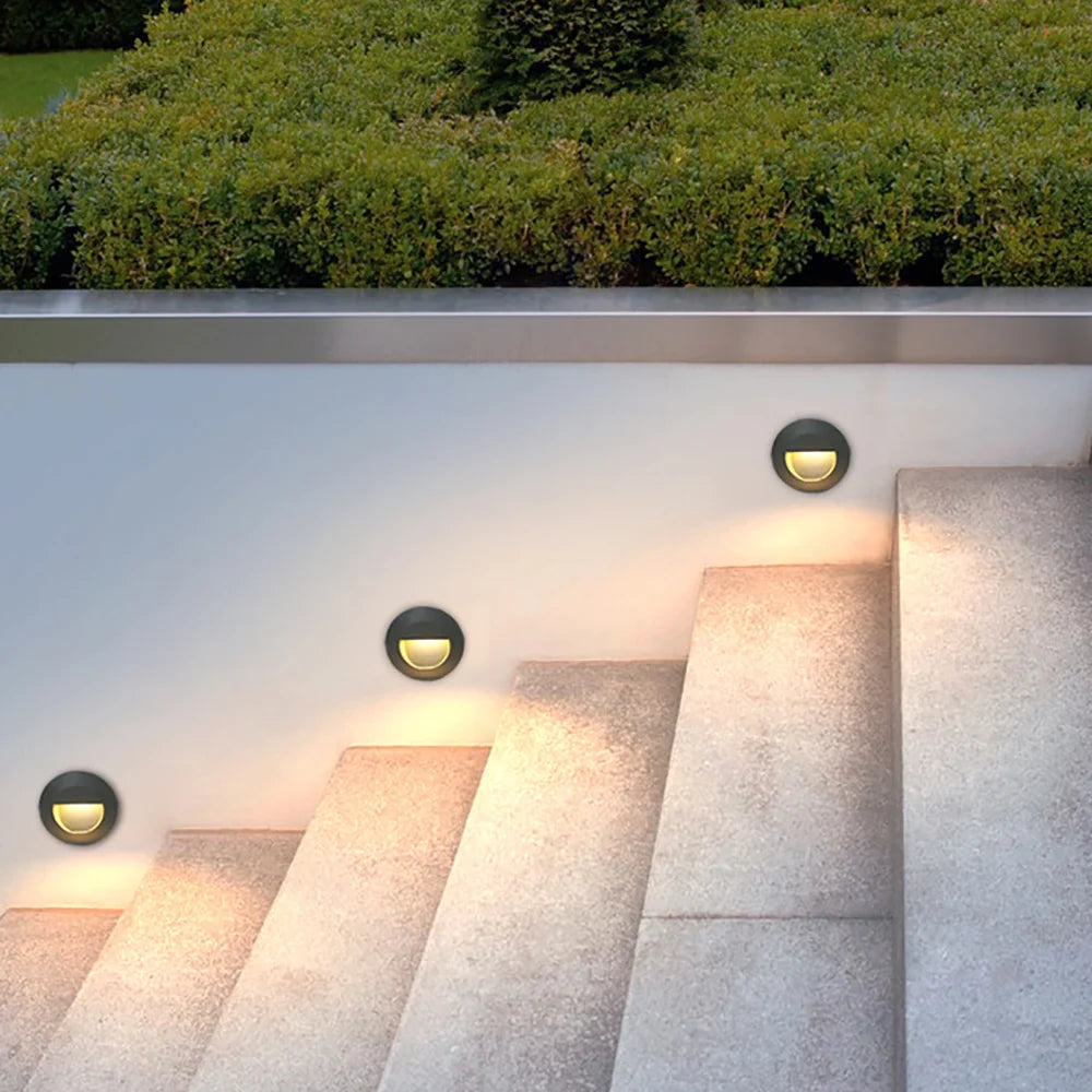 Outdoor Step Lighting 3W LED Embedded Wall Lamps Waterproof Outside Night Footlight+Bottom Box for Stairway Balcony Garden Porch