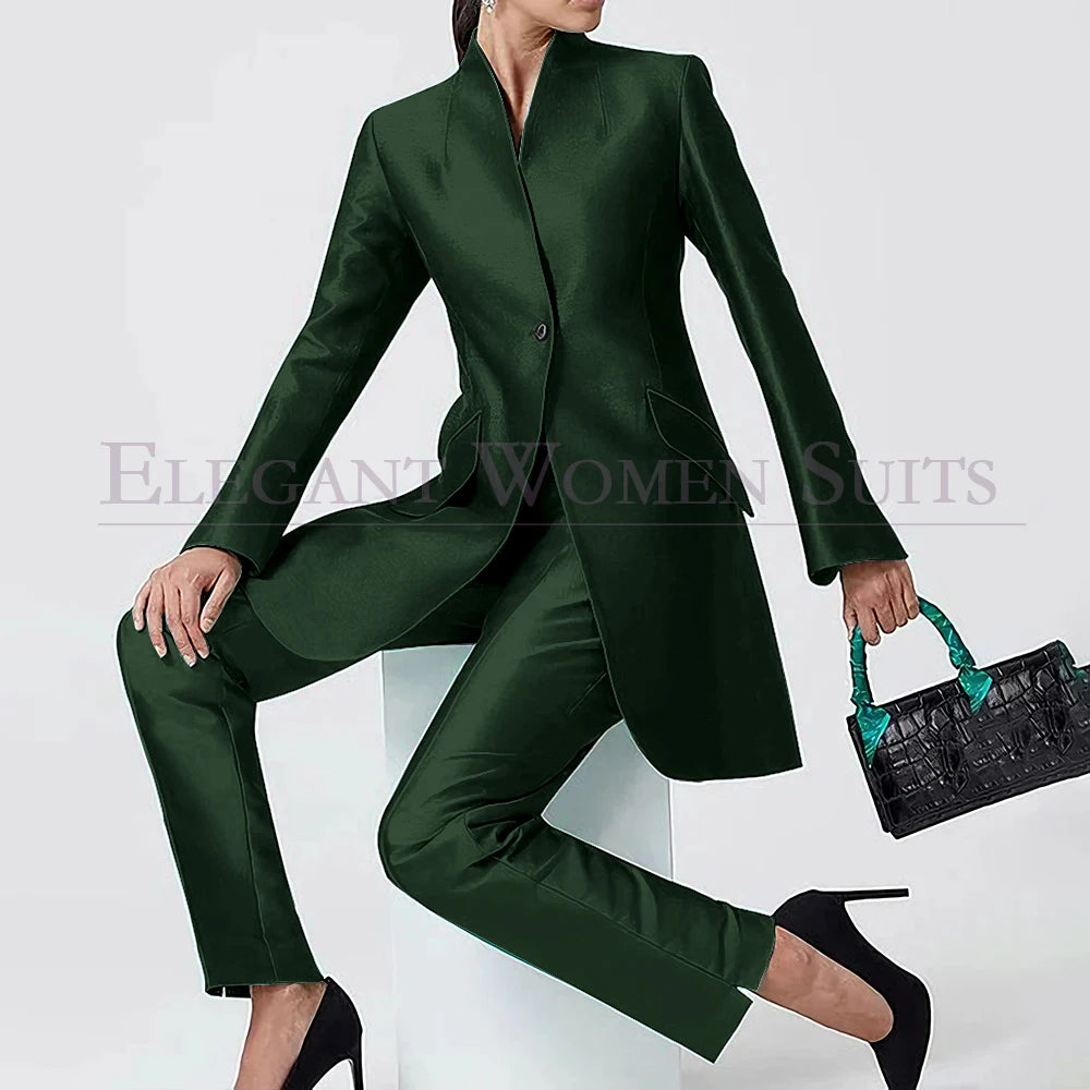 Evening Women's Suits Solid Color One-Button Slim 2 Piece Jacket Pants Full Sets High Quality Party Female Clothing 2026