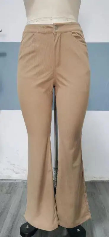 Fashionable Retro Women's Slightly Flared Pants Autumn And Winter Solid Color High Waist Button Slim Pants For Dating And Office
