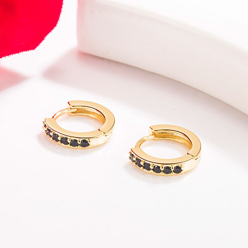 14K Gold emerald Jewelry Stud Earrings for Females Single Row Full Drill Buckle Aros Mujer Oreja Real 14 K Yellow Gold Orecchini