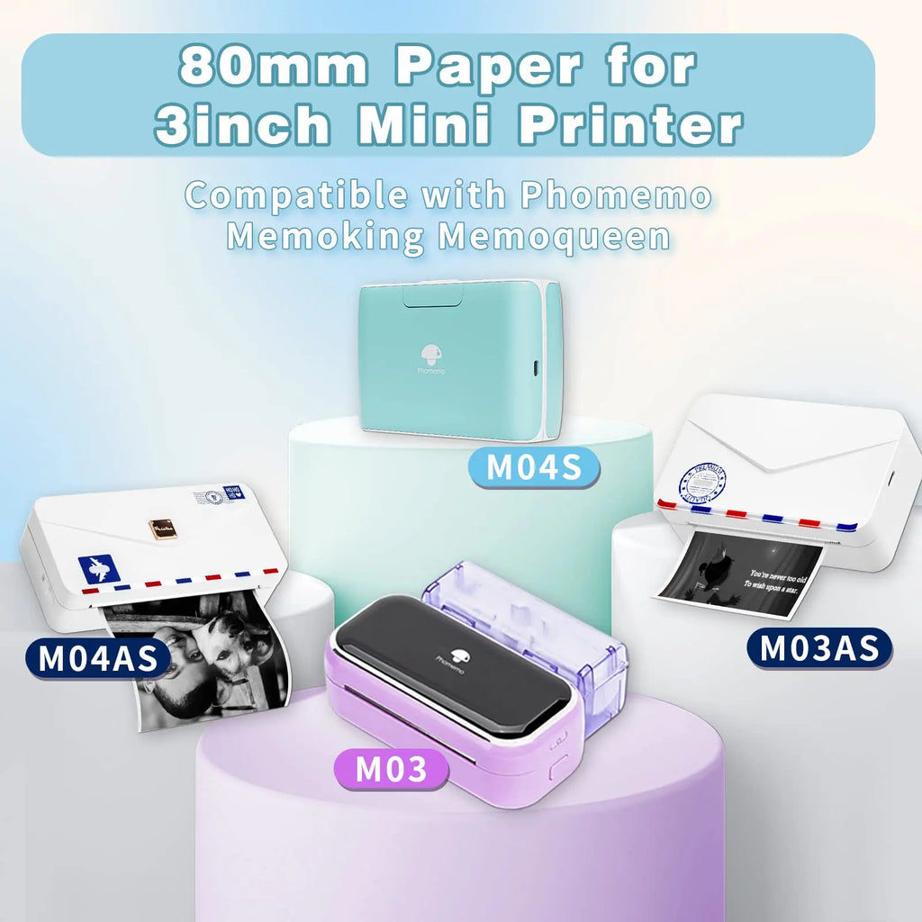 M04S Paper for M04AS Printer M03AS HD thermal Color Paper 80mm x 3.5m 3rolls Works in Phomemo M03/ M03AS/M04S/M04AS Printer