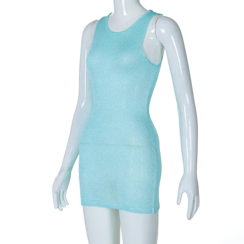 Casual Knit Y2K Streetwear Short Mini Beach Dress Sundress Women Summer 2026 Bodycon Sleeveless Party Club Dresses Outfits Gift
