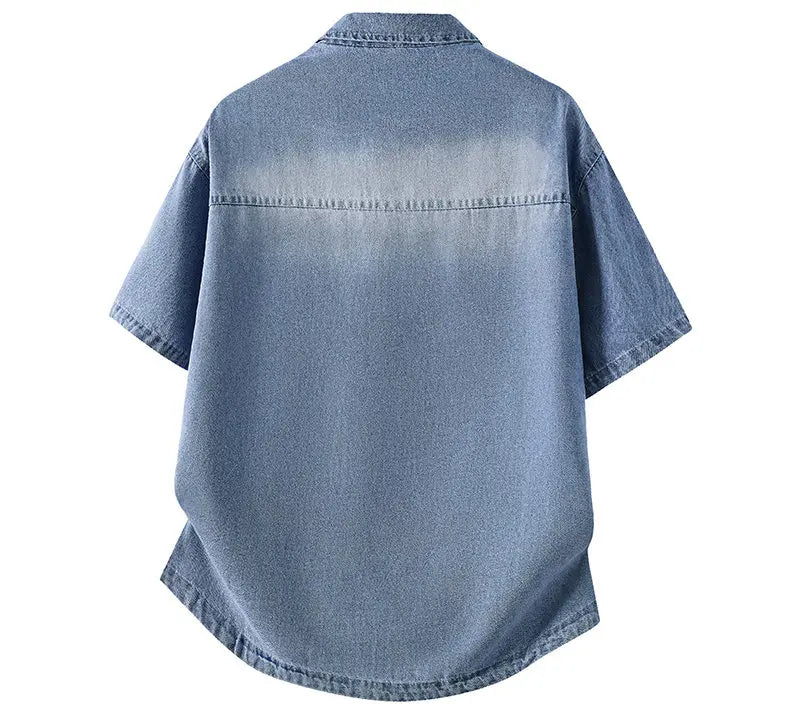 Men's Denim Shirt Summer Fashion Breathable Cotton Blend Short Sleeve Shirt Street Trendy Daily Outing Comfortable Jean Shirt