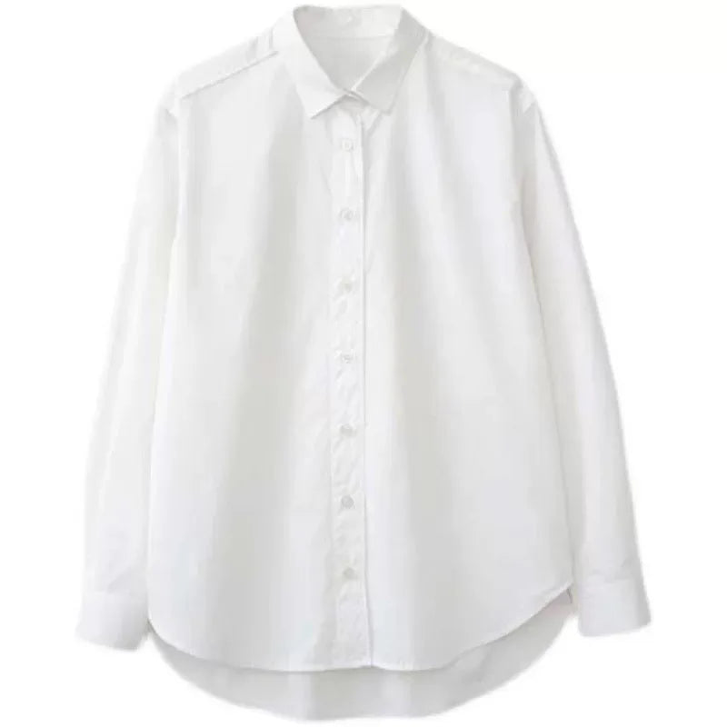 TT@-LUXURY White Shirt Women's 2025 Spring/Summer Outside Wear Loose Lazy Design Sense Niche Versatile Cotton Top Office Lady