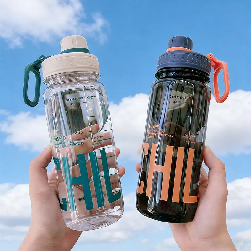 Sports Water Cup with Small Mouth for Direct Drinking, with Scale, Leak-Proof, Portable Handle, Student Outdoor Fitness Plastic Cup for Male and Female Students