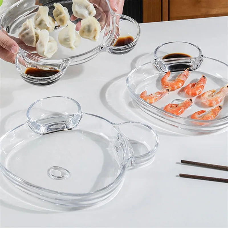Divided Plates, Bear shape Transparent Dinner Plate Kitchen Dish Plate for Kids Adult