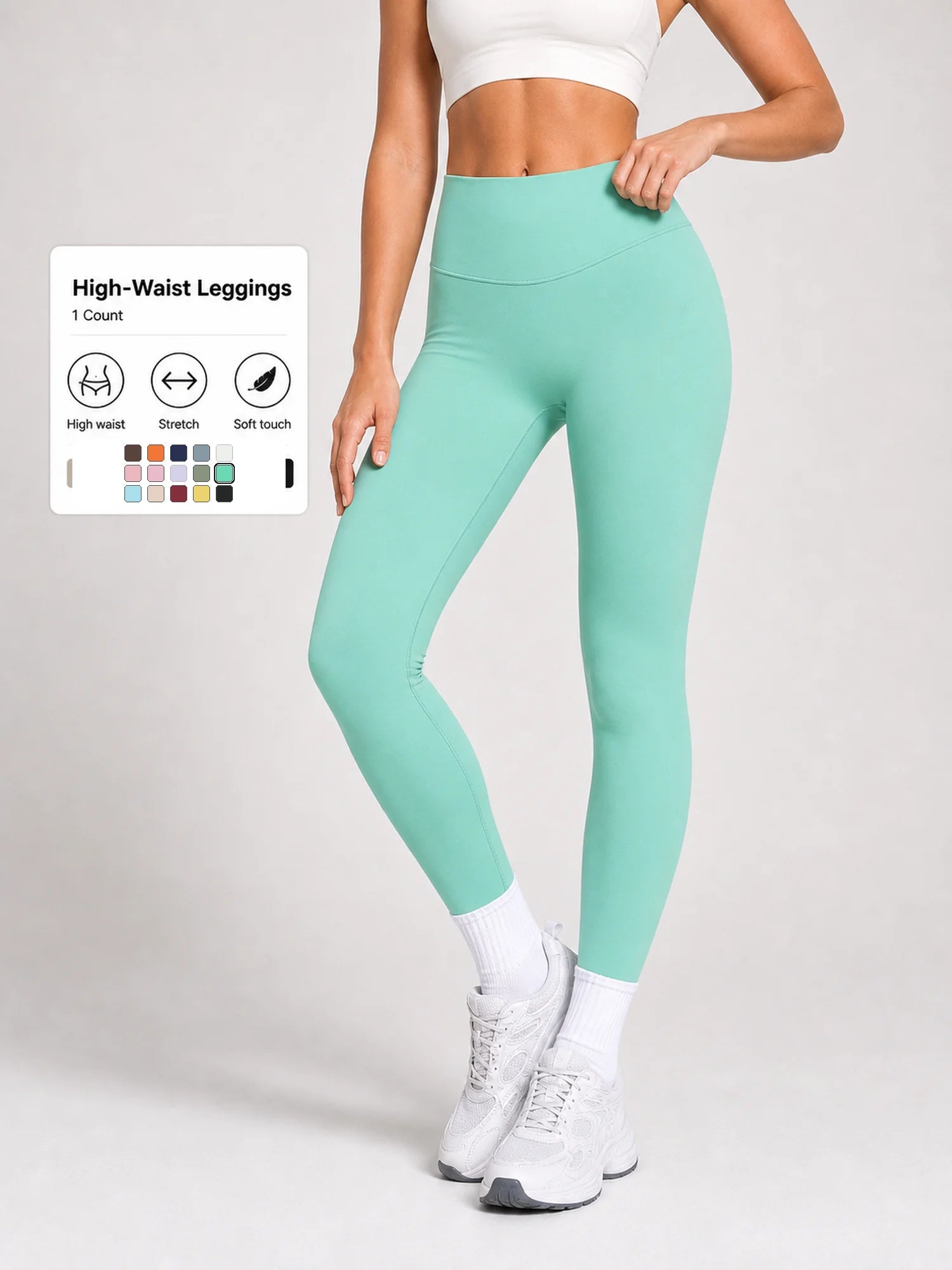 Women High Waist Yoga Pants Soft Stretch Leggings Tummy Control Fitness Gym Running Workout Sports Trousers