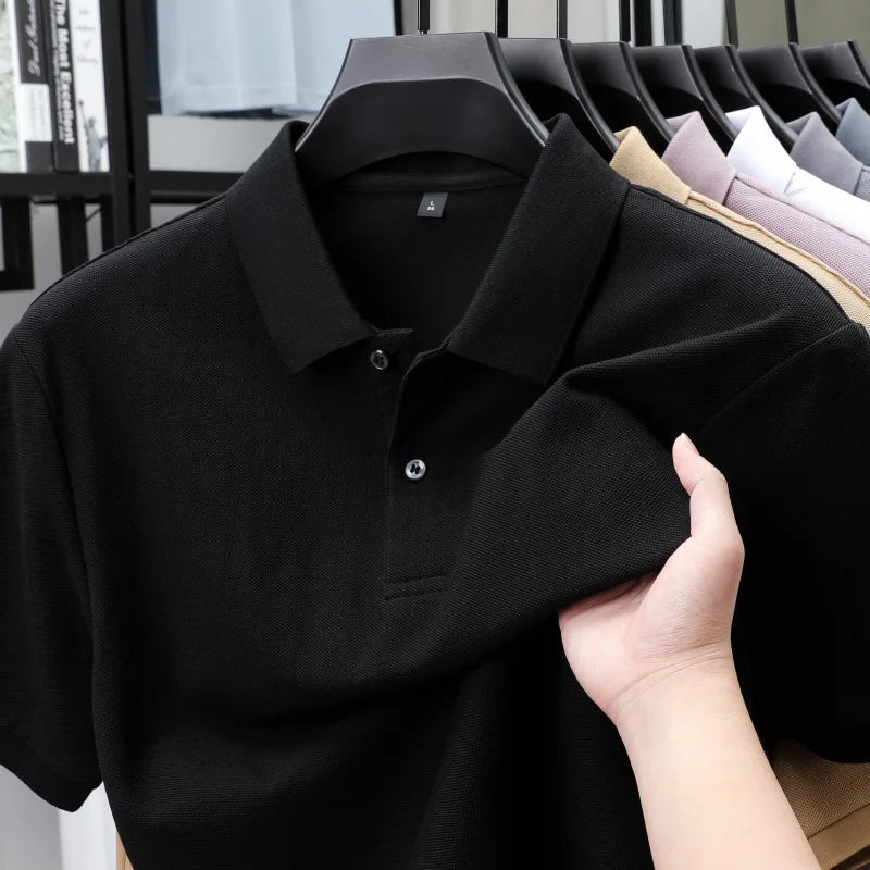 100% Pure Cotton Boutique Short-Sleeved High-End Men's Polo Shirt Summer High-Quality Solid Color Tops Business Casual T-Shirt