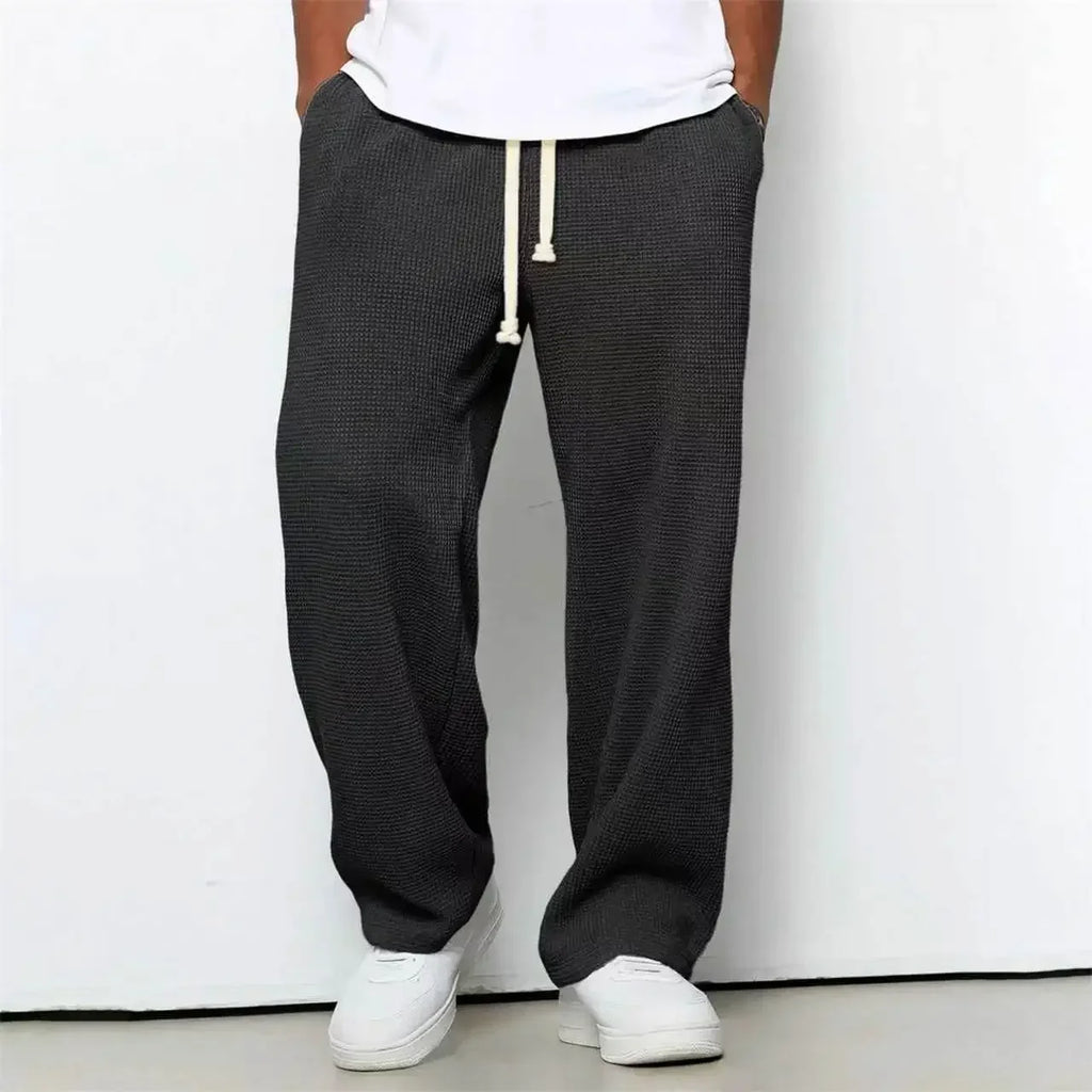 Waffle Straight Leg Pants Men's Summer New Style Wide Leg Pants Men's Youth Summer Casual Pants