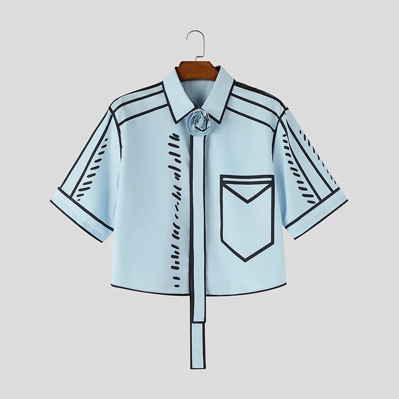 INCERUN Men's Shirt Printing Lapel Short Sleeve Flower Casual Men Clothes Streetwear Summer 2026 Fashion Crop Tops For Man S-5XL