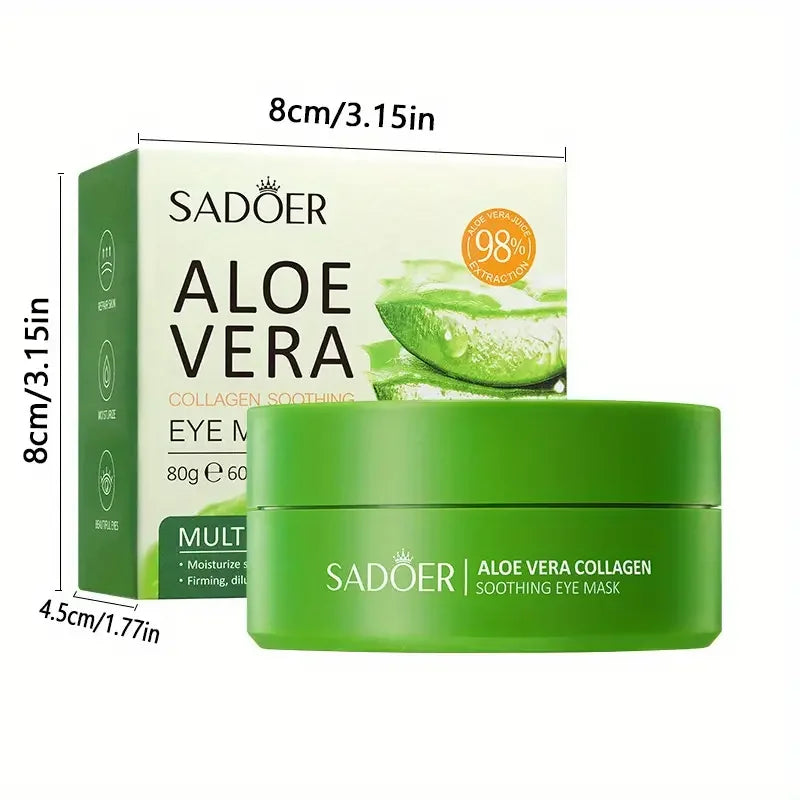 SADOER Aloe Vera Collagen Soothing Eye Mask 60pcs Moisturizing Firming Eye Patches for Puffiness Dark Circles