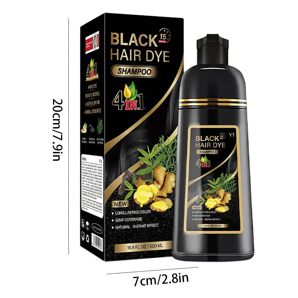 Black Brown Hair Dye Shampoo 500ml,4-in-1 Color Shampoo for Gray Coverage, Long-Lasting Natural Hair Coloring for Women Men