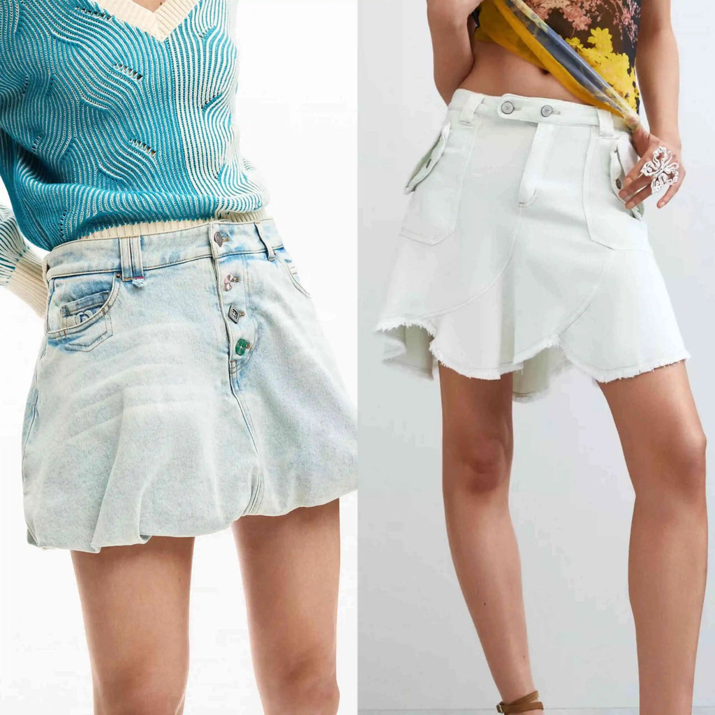 Foreign Trade Spain Original Denim Skirt Sand Washed Irregular Design Mini Short Skirt Summer New Product
