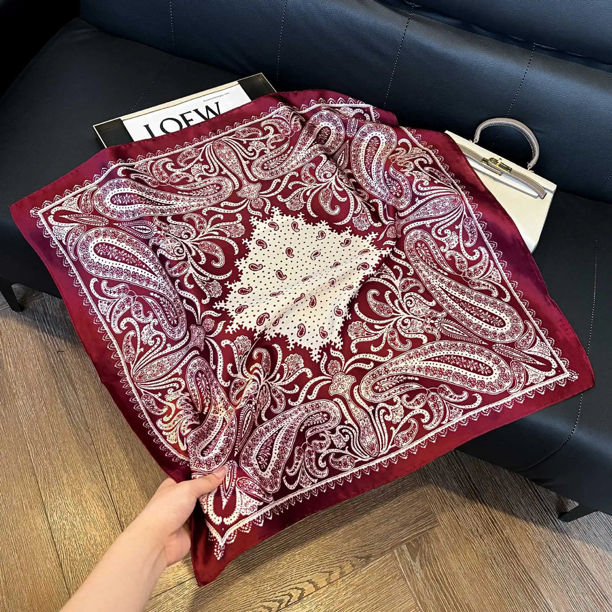 Luxury Brand Paisley Houndstooth Printed Square Scarf Soft Satin Thin Smooth Neck Scarf Sunscreen Headscarf For Women Head Wrap