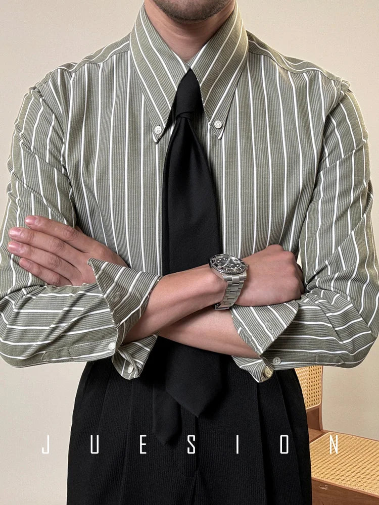 Anti-wrinkle Tianshan Cotton Italian Long Point Collar White Striped Shirt Men's Long Sleeve Casual Business Shirt
