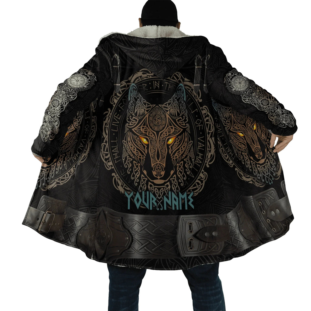 Winter Fashion Mens cloak Norse Odin Raven Tattoo 3D Printed Thick Fleece Hooded Coat Unisex Casual Warm Cape coat DP23