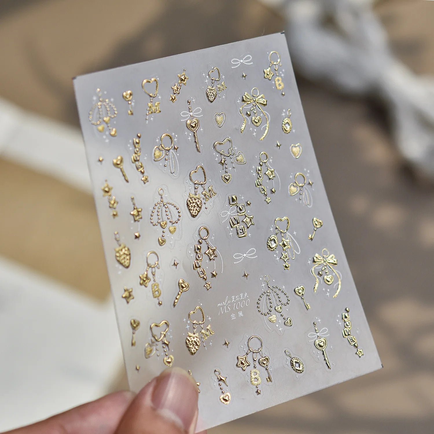 Cute Shiny Stars Chain Nail Stickers Gold and Silver Wavy Star Lines Self Adhesive Nail Stickers for Summer Nail Art Decoration