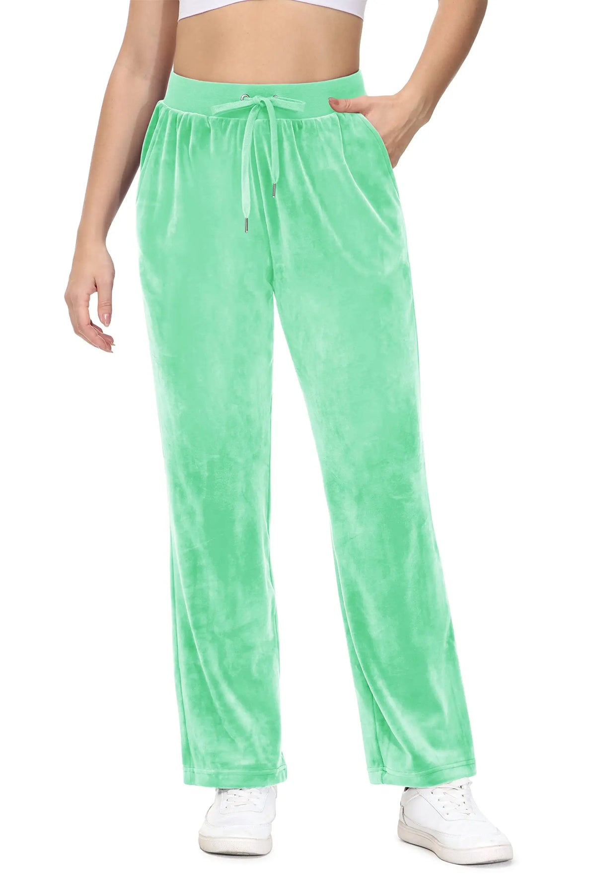 TACVASEN Winter Velvet Pants Womens Drawstring Elastic Waist Fleece Pants Workout Lounge Yoga Velour Pants Sweatpants Jogger