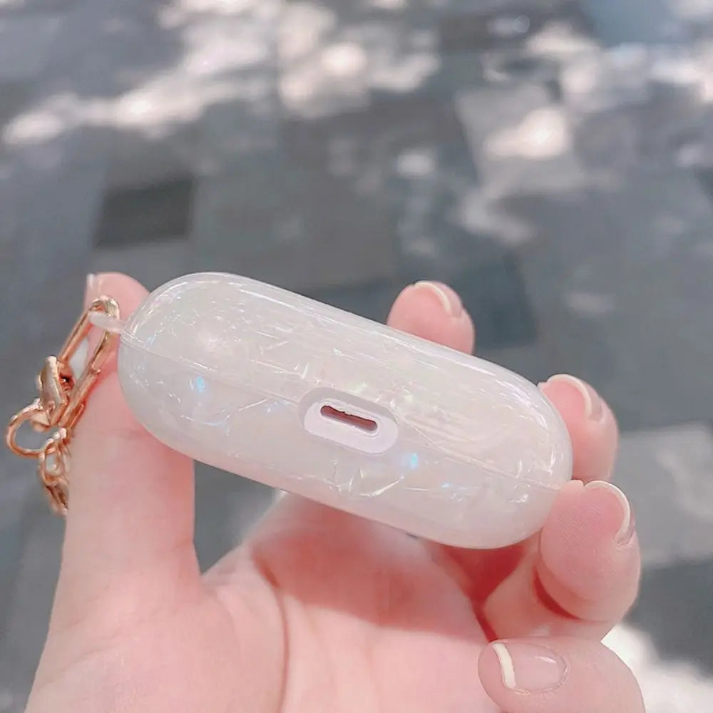 Dreamy Pearl Shell Earphone Case with Keychain Soft Headphone Box Cover TPU Earphone Accessories for Airpods 4/3/2/1/pro2/pro
