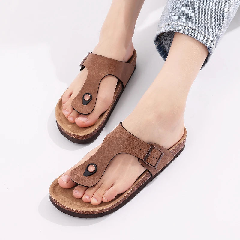 Crestar Womens Mens Sandals Fashion Adjustable Buckle Cork Footbed Slides Outdoor Beach Sliipers with Comfortable Arch Support