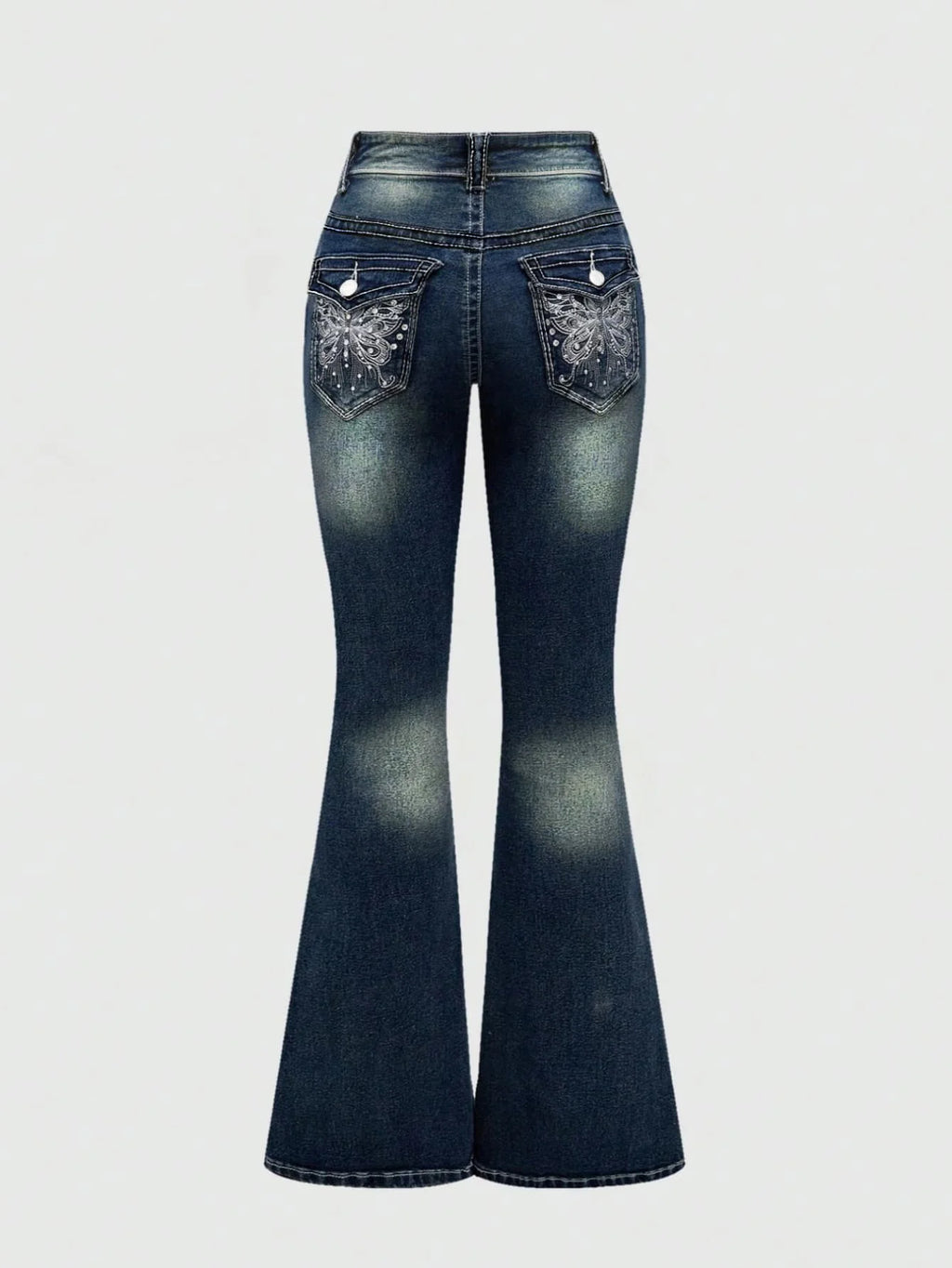 Elegant Embroidered Hot Diamond Jeans American Retro Blue Cool Girls Flare Pants Versatile High Waist Denim Pants Trendy Y2k