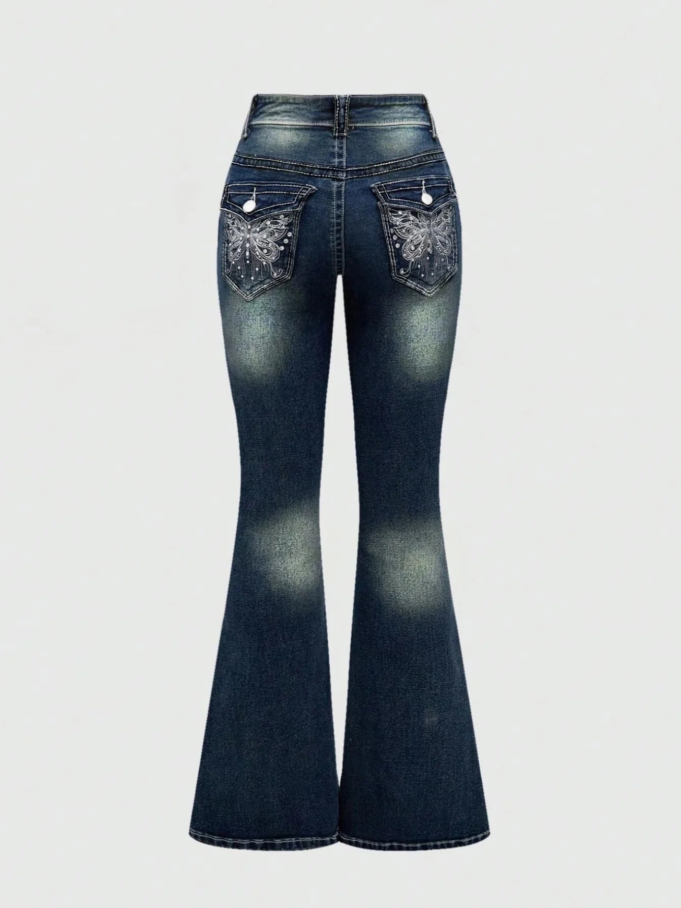Elegant Embroidered Hot Diamond Jeans American Retro Blue Cool Girls Flare Pants Versatile High Waist Denim Pants Trendy Y2k