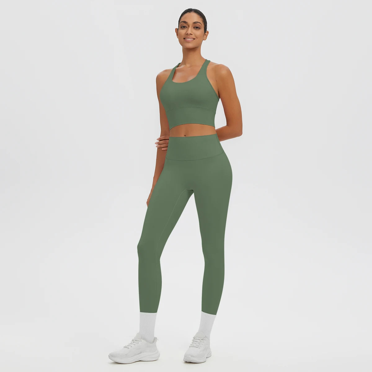 2PCS/set Gym Sports Yoga Suit for Women's Solid Color High Stretch Quick Drying Legging Yoga Pants Gather I-shaped Vest Yoga Set