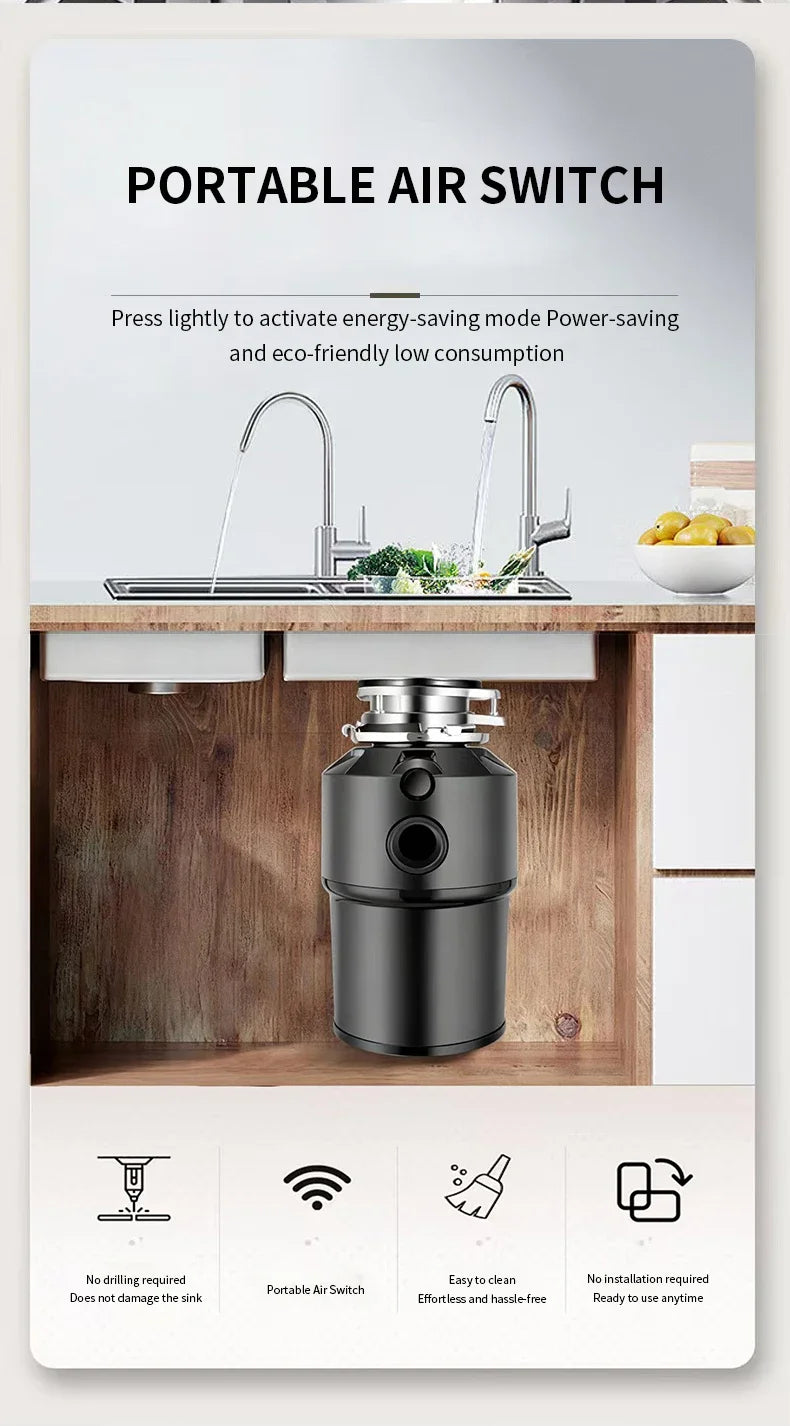 High-Power Garbage Disposer 220V Household Food Processor Kitchen Waste Grinder Efficient Bone Crushing