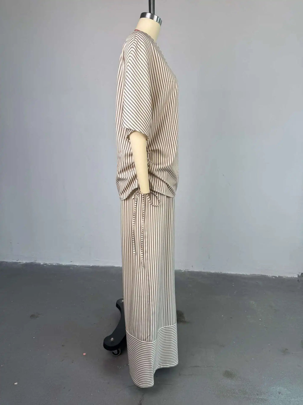 Pant Set Women Two Piece Sets V Neck Short Sleeve Drawstring Shirt Striped Wide Leg Long Pants Elastic Waist Y2k Streetwear 2026