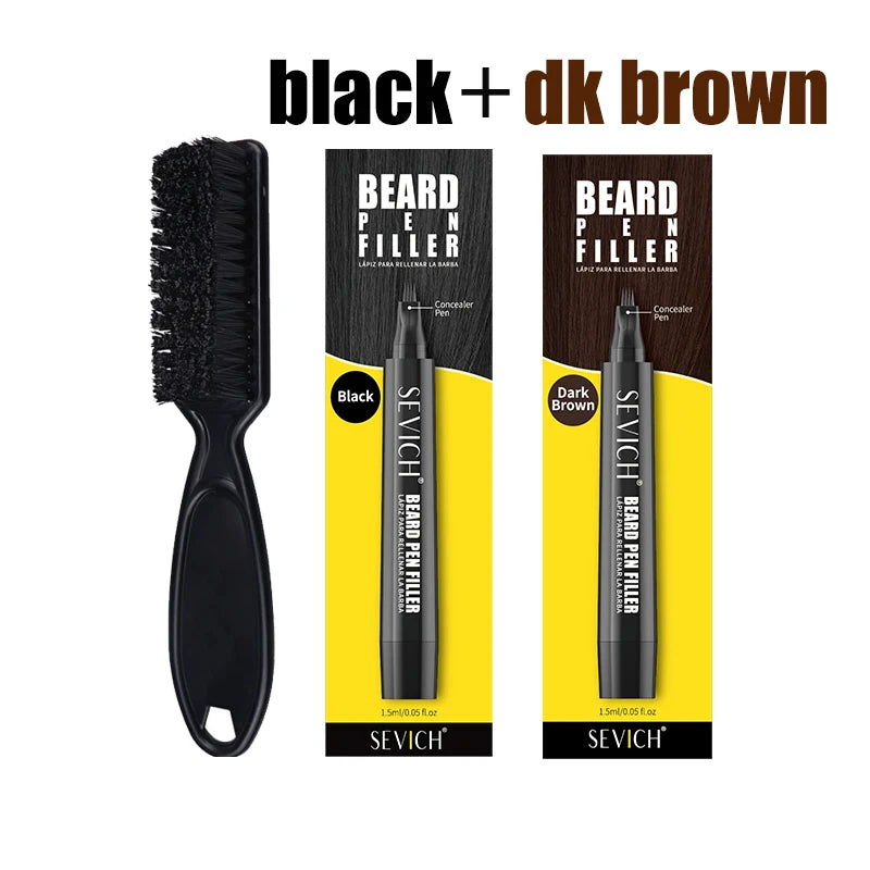 Men Beard Filling Pen+Brush Kit for Beard, Hairline, Eyebrow Shaping Color Beard Filling Pen Beard Enhancer Brush Man Cosmetic