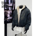 Mens Jacket Harajuku Hooded Denim Cotton Coat Washed Heavy Fleece Thick Fur Collar Vintage Warm Autumn Winter Streetwear Fashion
