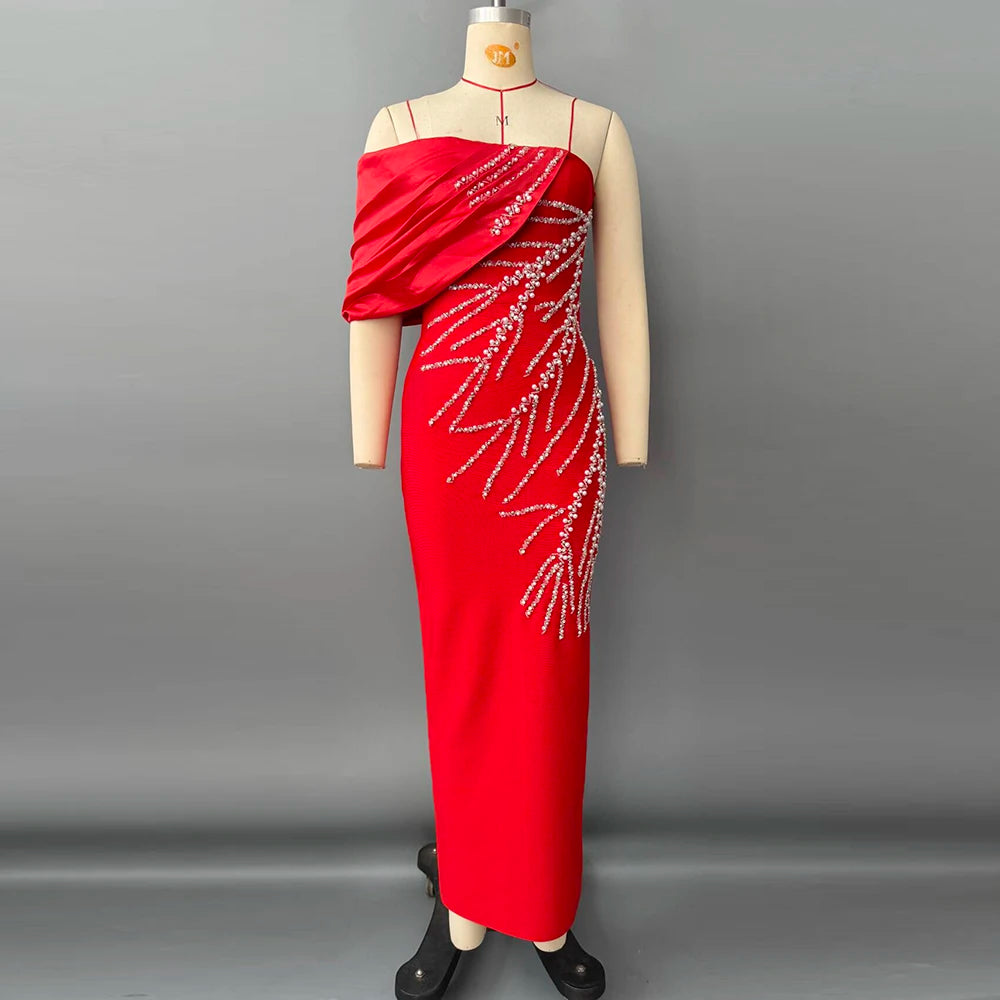 Women Sexy Off Shoulder Bandage Dress Beading Patchwork Clothes Club Party Celebrity Elegant Dresses