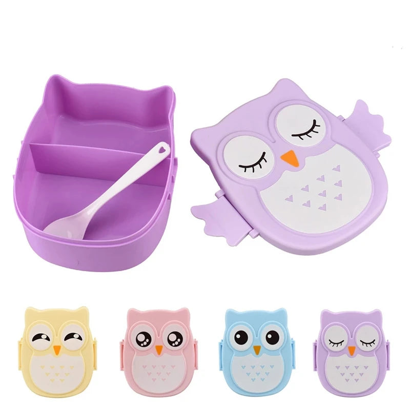 Hamburger Lunch Box Double Tier Cute Burger Bento Lunchbox Microwave Food Container Fork Tableware Set Owl Compartment