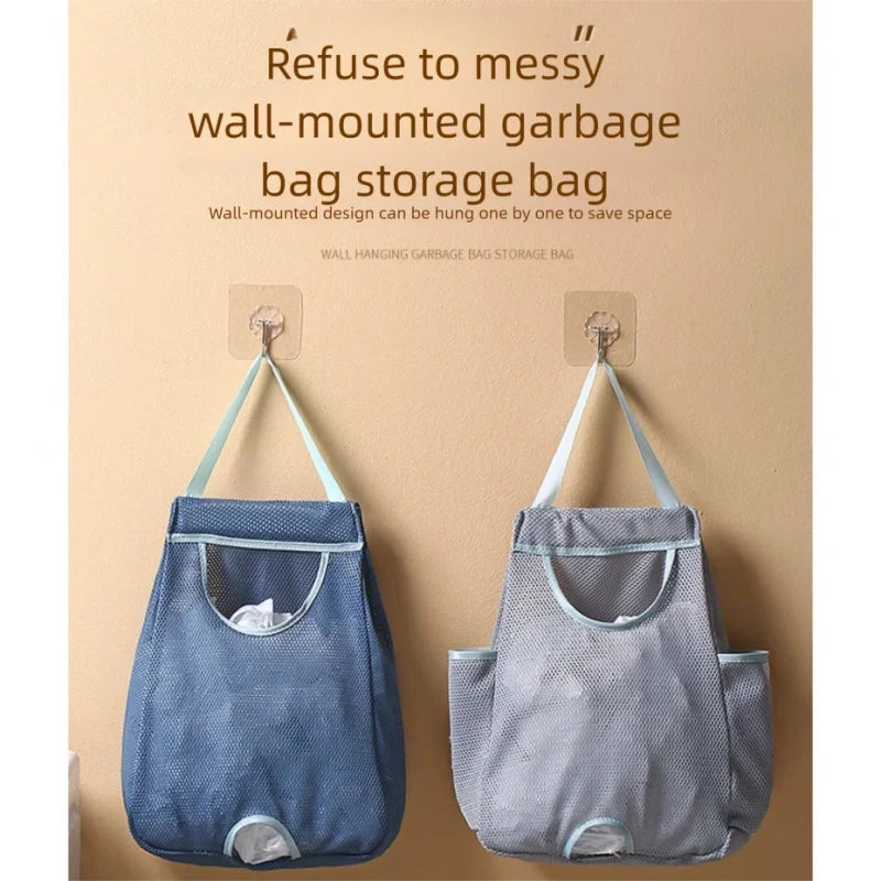 Kitchen Wall Mounted Garbage Bag Storage Bag, Hanging Plastic Bag Organizer With Hooks