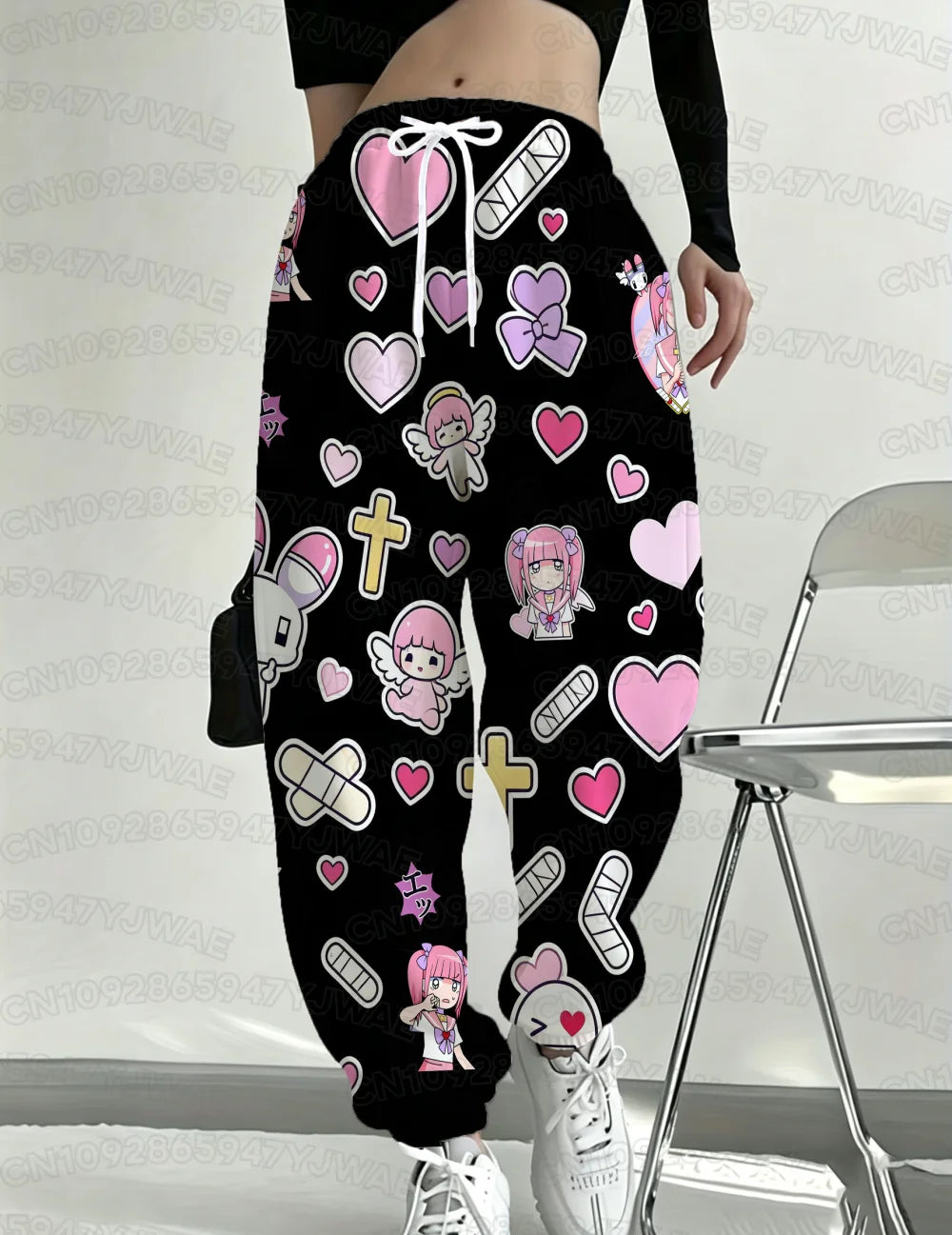 Spring and Autumn Women's Men's Skull Print Street Style Pastel Goth Hip Hop Yami Kawaii Y2K Kawaii Creepy Long Jogger Pants