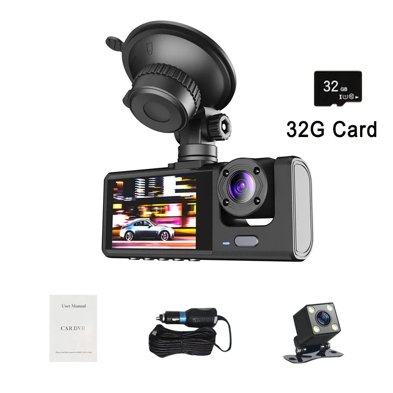 Hd 1080p 3-lens Video Dashcam High-definition Night Vision Of The Vehicle Recorder Car Dvr Registrator Dashcam Camcorder