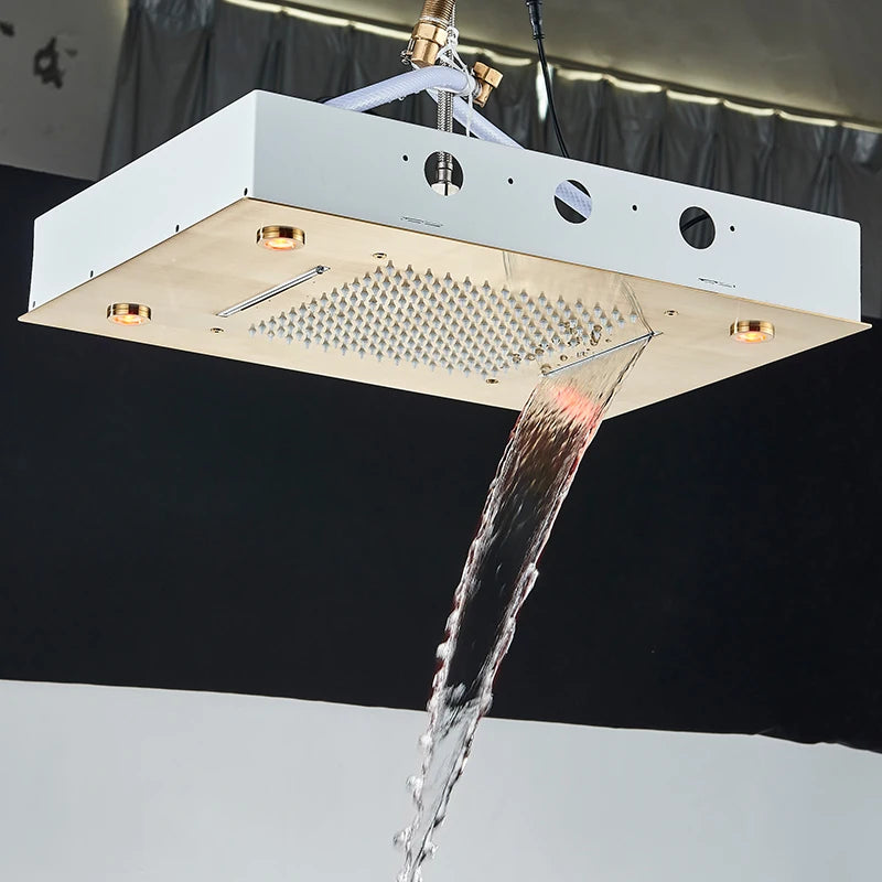Digital Display Thermostatic Rain Shower System Set 14 X 20 Inch Waterfall Rainfall LED Ceiling Shower Head with HandShower