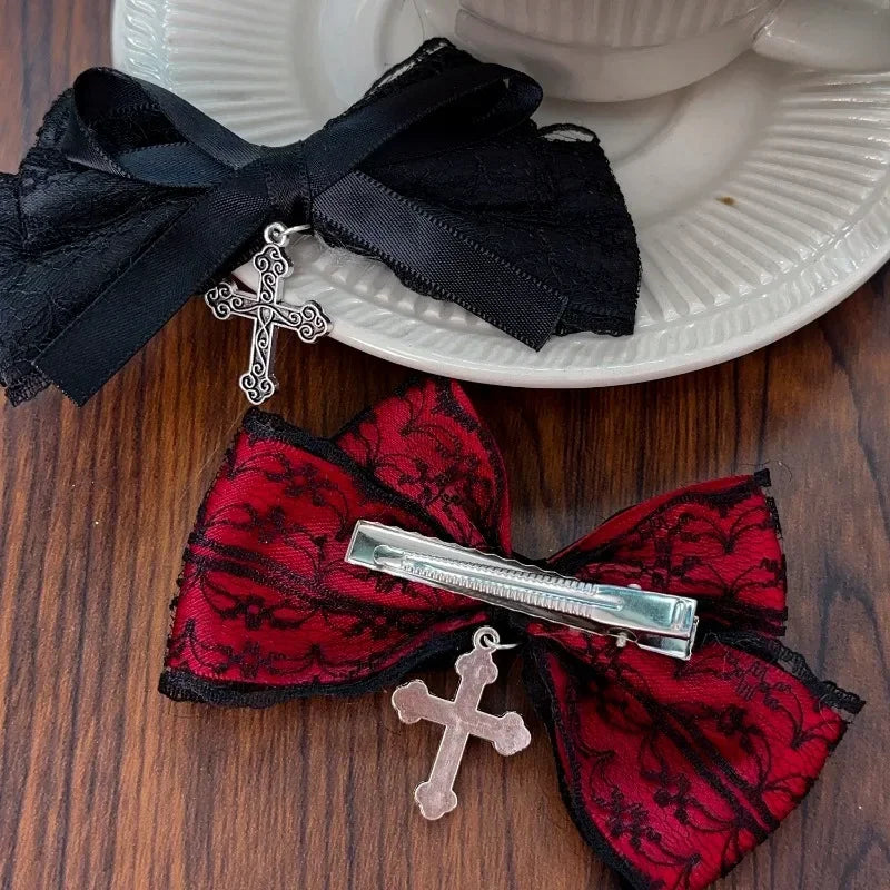 2pcs Gothic Girl's Street Exquisite Hair Accessories Fashion Bowknot Hair Clips Versatile Dressing Dark Style Bow Hair Clip 2025