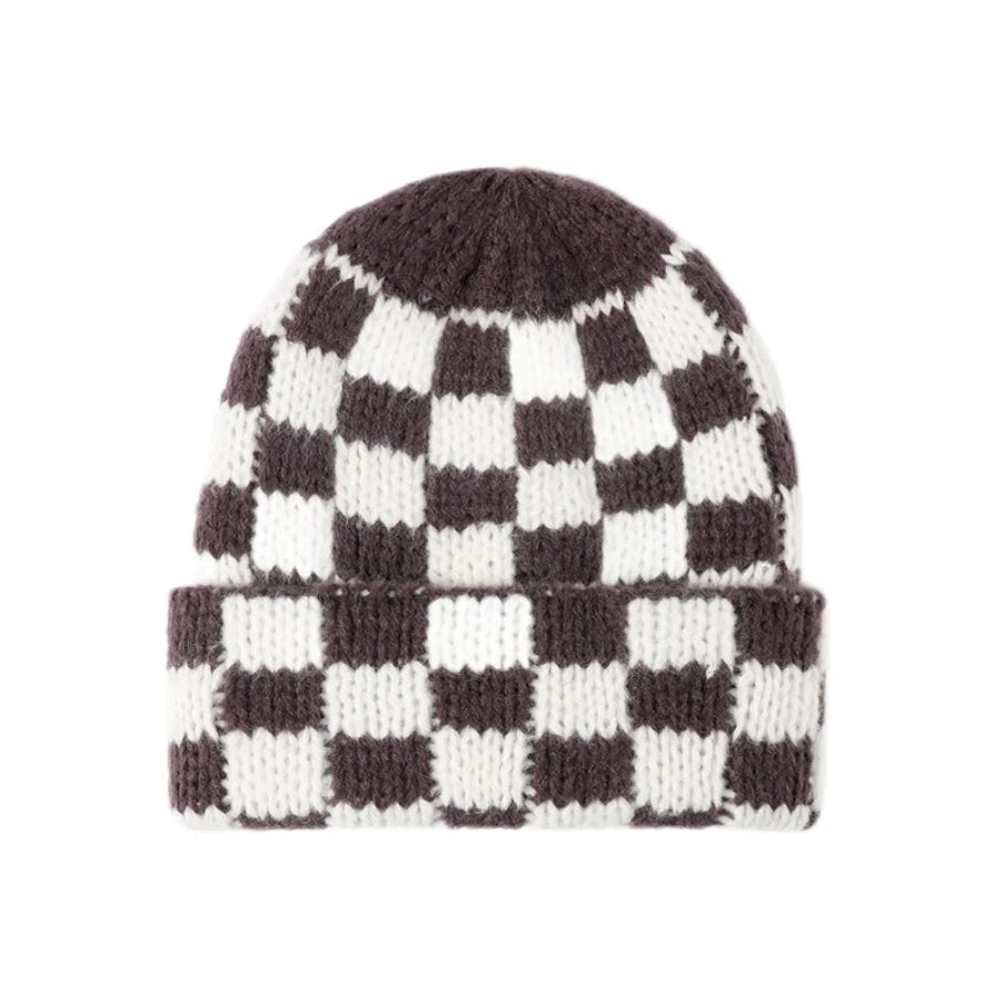 Luxury Brand Chessboard Plaid Knitted Hat Women Winter New Big Size Hat Warm Beanies Skullies Green Red Xmas Christmas Hat