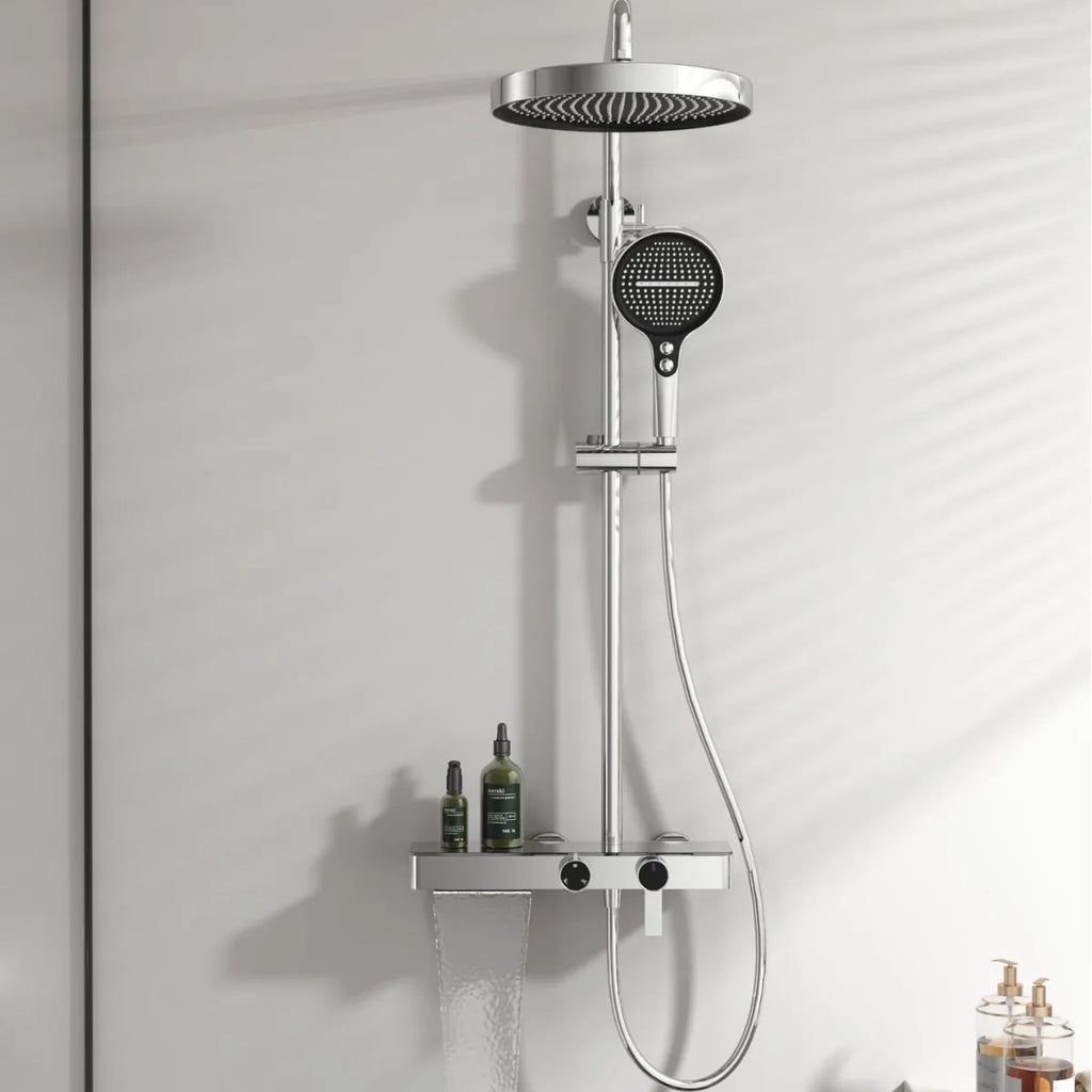 Gray Bathroom Shower System Set Multifunctional Knobbed Triple Function Water Outlet Hot and Cold Control Pressurized Shower Set