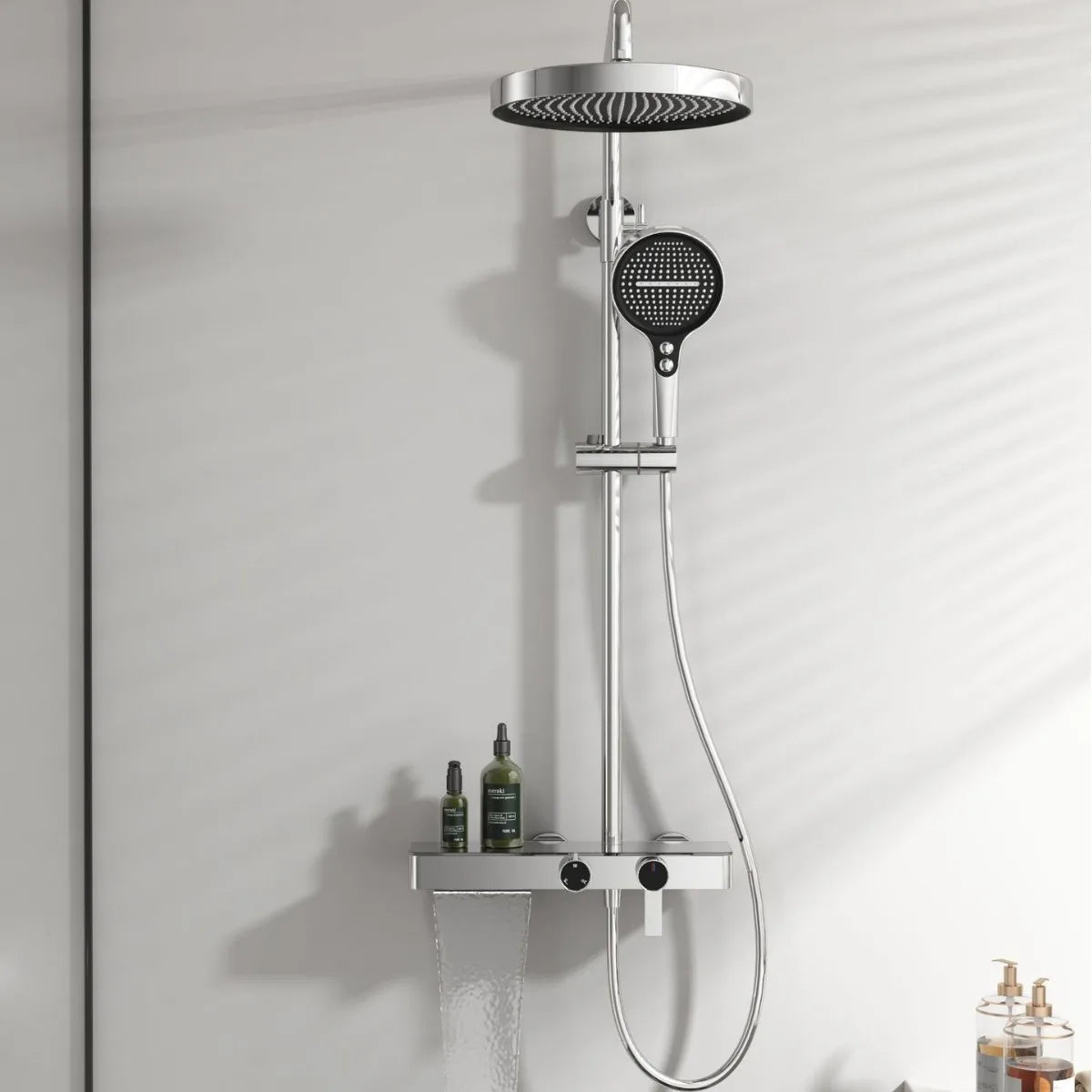Gray Bathroom Shower System Set Multifunctional Knobbed Triple Function Water Outlet Hot and Cold Control Pressurized Shower Set