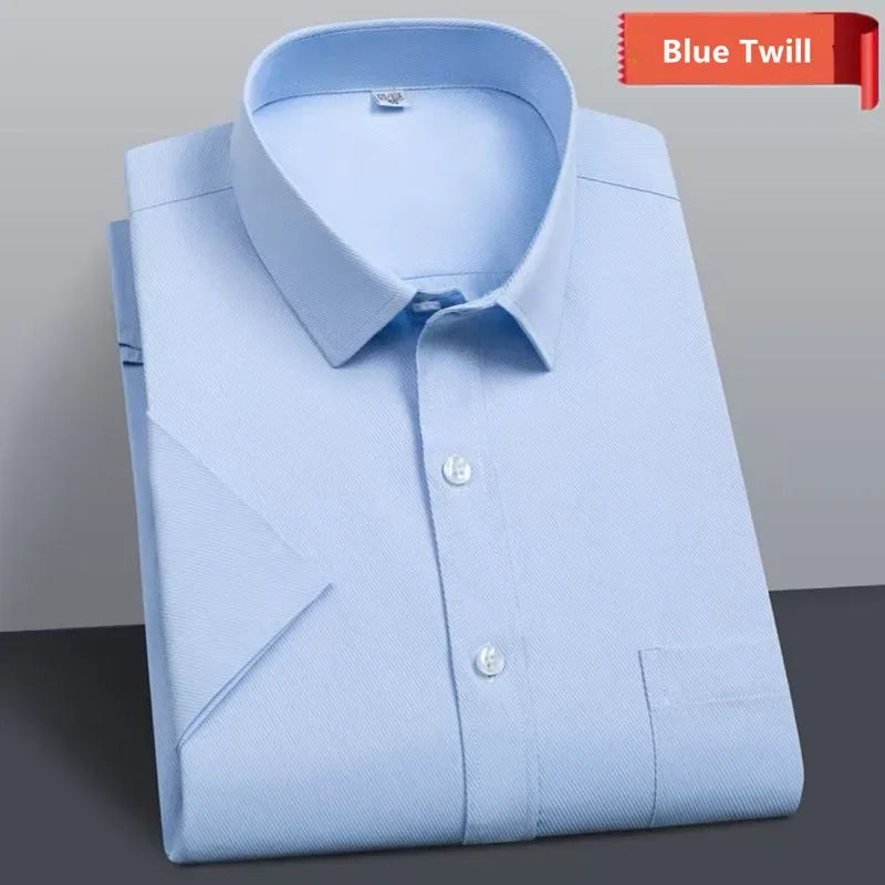 Plus Size 11XL 10XL Men's Business Shirt Casual Short Sleeve Summer Versatile Black-White Twill Plain Basic Social Formal 155KG