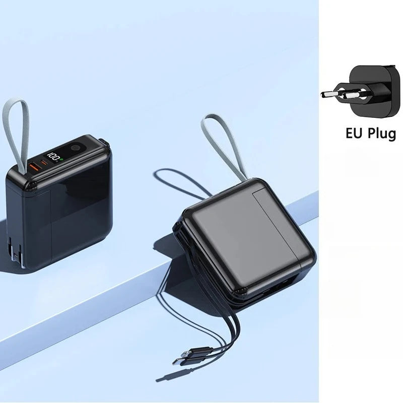 30000mAh Power Bank Built in Cable with AC Plug Wall Charger 22.5W Fast Charging Powerbank for IPhone Xiaomi External Battery