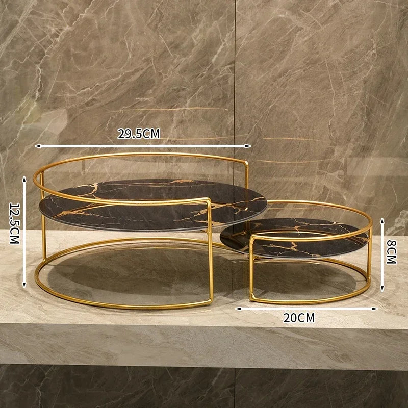 Metal Marbled Glass Tray 2-piece Set Decorative Storage Rack Desktop Organizer Cosmetic Shelf Display Stand Bathroom Shelves